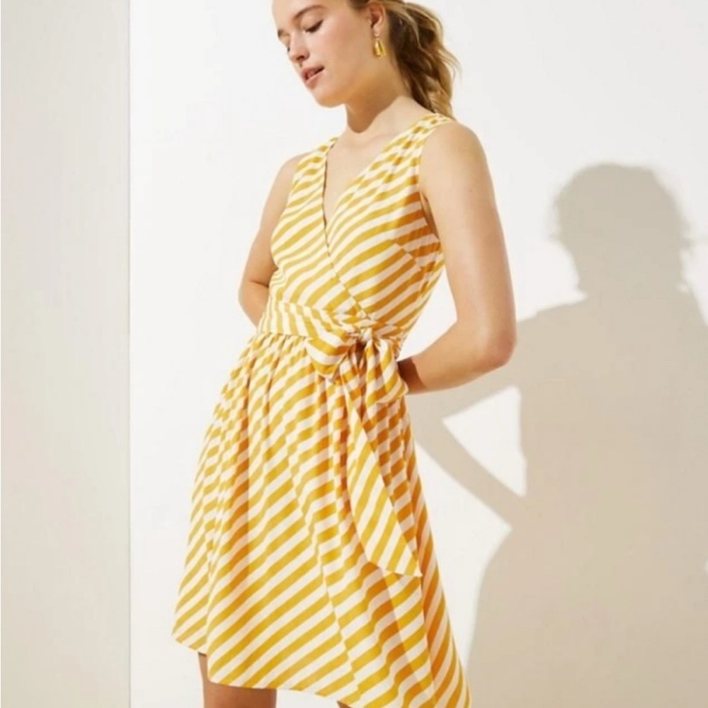LOFT Yellow and White Tie Front A-line Sundress